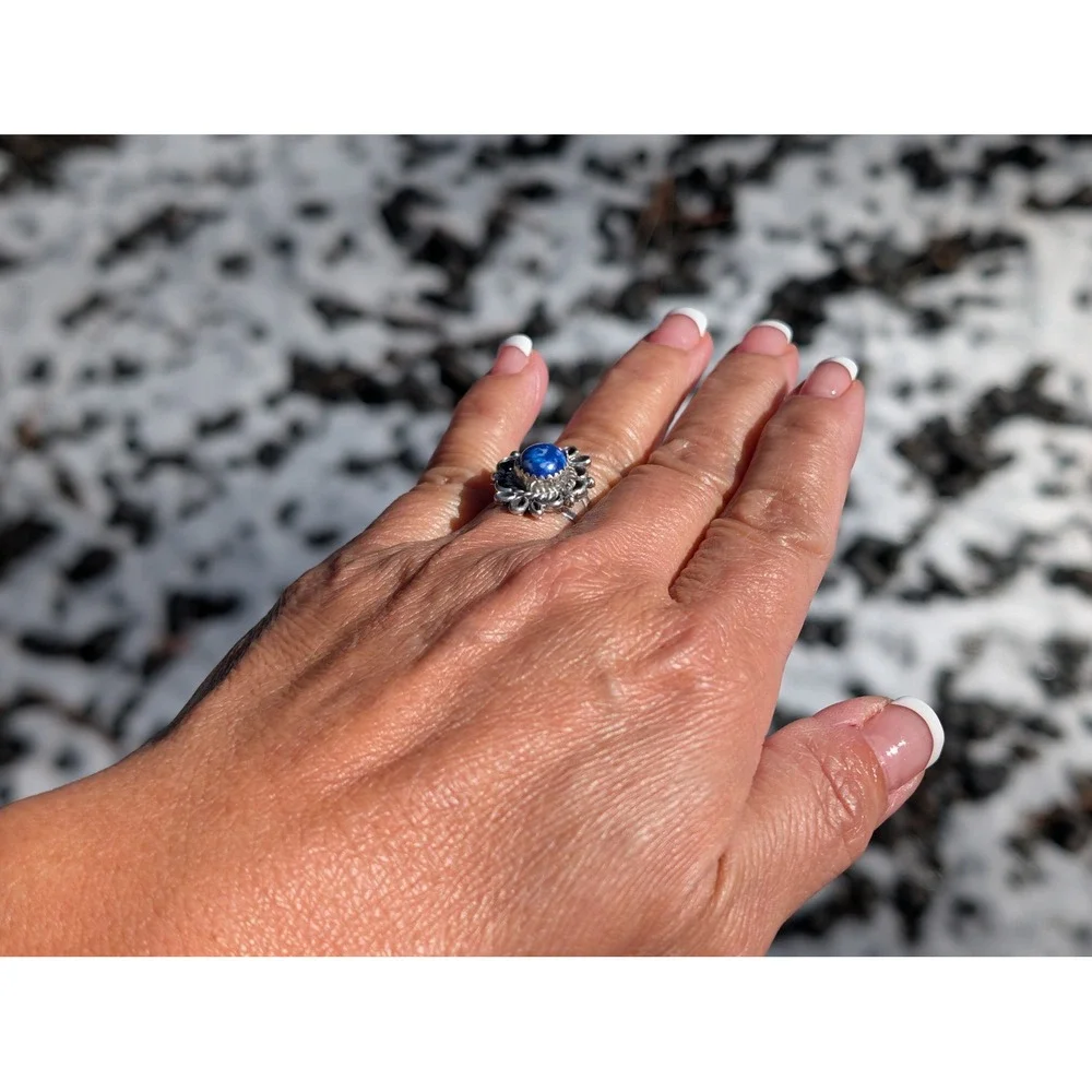 Navajo Sodalite Stone Scallop Ribbon‎ Halo Ring by Marvin Martinez Sz7.5US